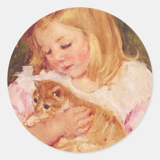 Sticker Rond Sara tient un chat | Mary Cassatt (Devant)