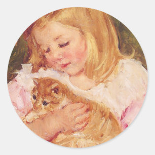 Sticker Rond Sara tient un chat   Mary Cassatt