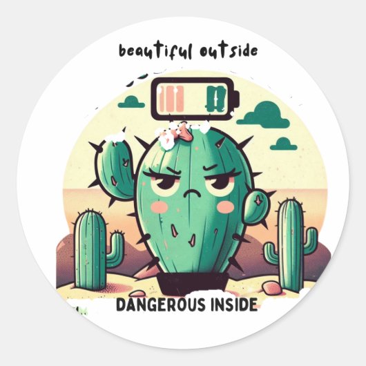 Sticker Rond Sarcastic Cactus with Low Battery (Devant)