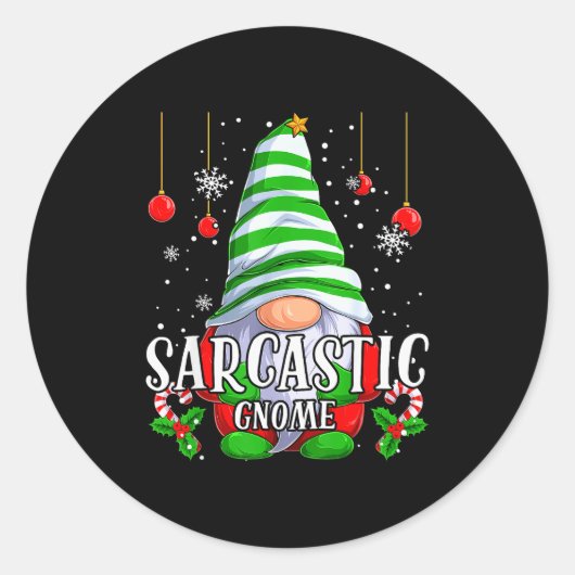 Sticker Rond Sarcastic Gnome Christmas Pajamas Matching Family (Devant)