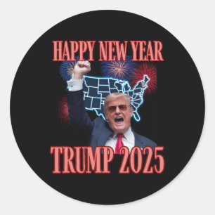 Sticker Rond Sarcastique Trump Bonne Année 2025 47e Président