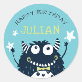Sticker Rond Sarcelle | Petit Monster Anniversaire de enfant pe (Devant)