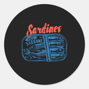 Sticker Rond Sardines Poisson en Conserve Graphique Rétro Pour