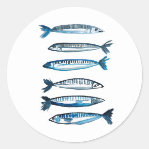 Sticker Rond sardines portugaises aquarelle