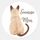 Sticker Rond Sasha Siamese Chat Personne Kitty Regardant l'art (Devant)
