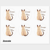 Sticker Rond Sasha Siamese Chat Personne Kitty Regardant l'art (Feuille)
