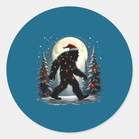 Sticker Rond Sasquatch 67 Santa Bigfoot Christmas Tree Funny  (Devant)