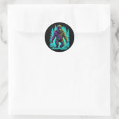 Sticker Rond Sasquatch Bigfoot en Turquoise et noir (Sac)