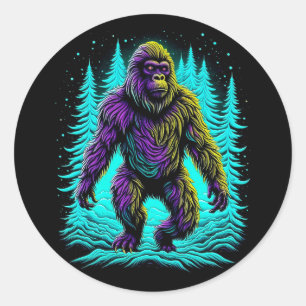 Sticker Rond Sasquatch Bigfoot en Turquoise et noir