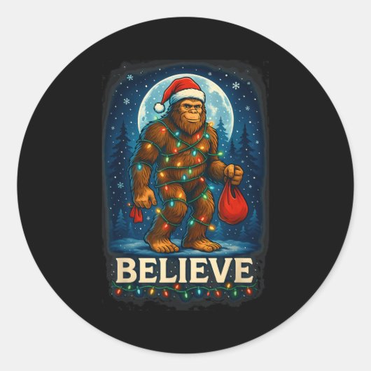 Sticker Rond Sasquatch Christmas Lights Holiday Believe  (Devant)