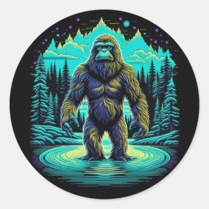 Sticker Rond Sasquatch in the Woods Ai Art