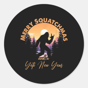 Sticker Rond Sasquatch Père Noël Yeti Joyeux Squatchmas Bigfoot