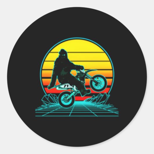 Sticker Rond Sasquatch Sur Vaporwave Moto (Devant)