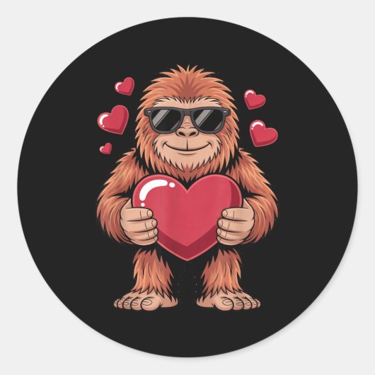 Sticker Rond Sasquatch Valentine's Day - Bigfoot Heart Sungles  (Devant)