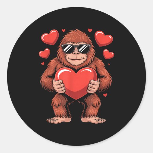 Sticker Rond Sasquatch Valentine's Day - Bigfoot Heart Sungles  (Devant)