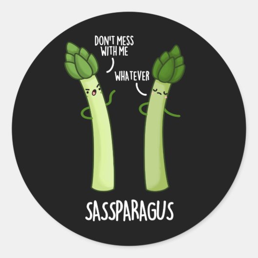 Sticker Rond Sassparagus Funny Asparagus Vegetable Pun Dark BG (Devant)