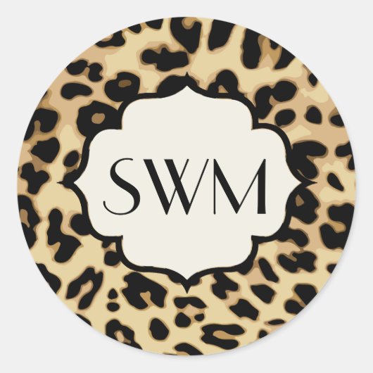 Sticker Rond Sassy Empreinte de léopard Monogrammed (Devant)