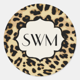 Sticker Rond Sassy Empreinte de léopard Monogrammed
