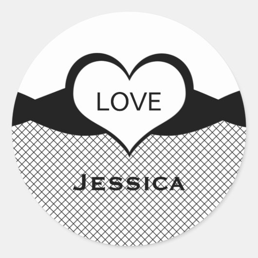 Sticker Rond Sassy Heart Fishnet Stickers, noir et blanc (Devant)