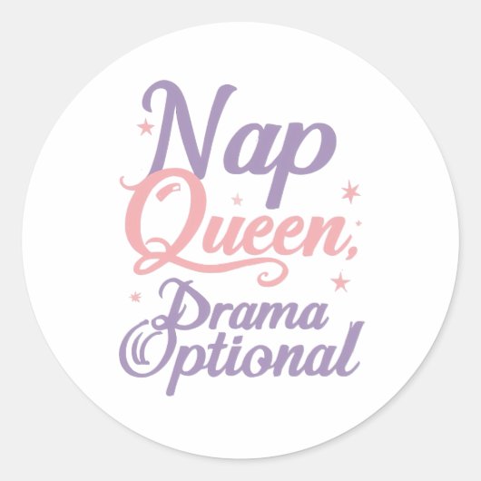 Sticker Rond Sassy "Nap Queen" Pastel Typography (Devant)