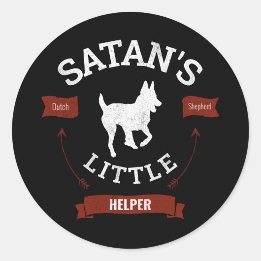 Sticker Rond Satan's Little Helper Funny Dutch Shepherd (Devant)