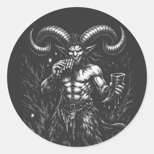 Sticker Rond Satyre d'hiver cornu — par BurnsInHell (Devant)