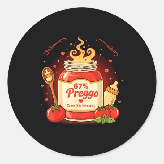 Sticker Rond Sauce Pasta Preggo Annonce de Grossesse Drôle 67 (Devant)