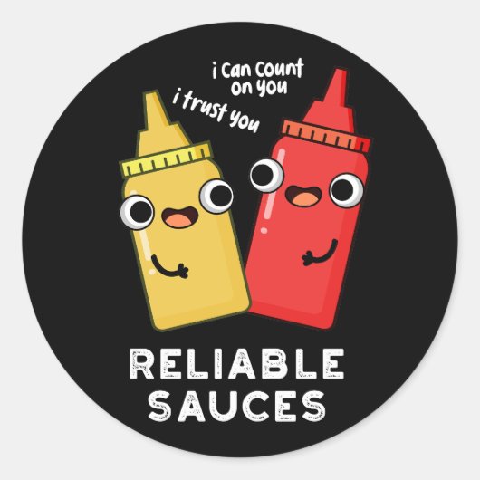 Sticker Rond Sauces fiables Funny Food Pun Dark BG (Devant)