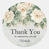 Sticker Rond Sauge blanche florale verte Or Anniversaire Remerc (Devant)