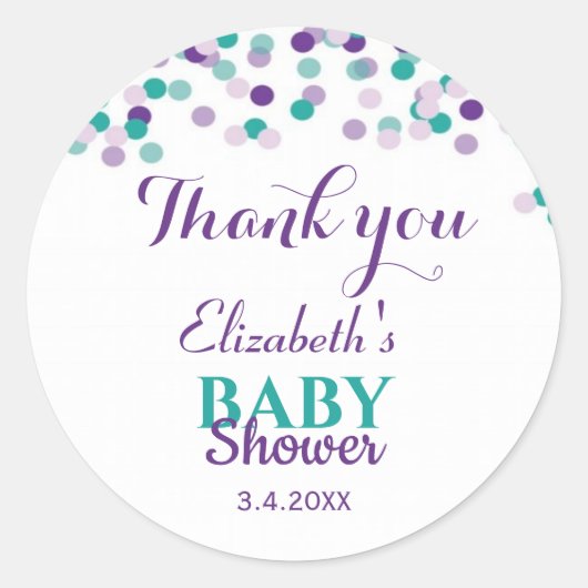 Sticker Rond Saupoudrer bébé | BABY SHOWER MERCI (Devant)