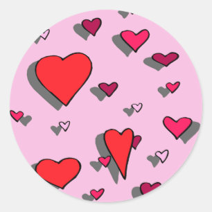 Sticker Rond Saupoudrer de coeur sur un Arrière - plan rose