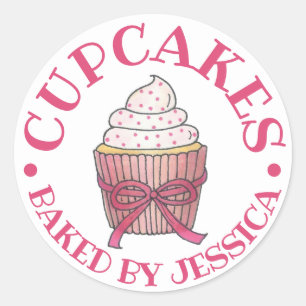 Sticker Rond Saupoudrer De Cupcake Rose Fait Maison, Cuit Avec 
