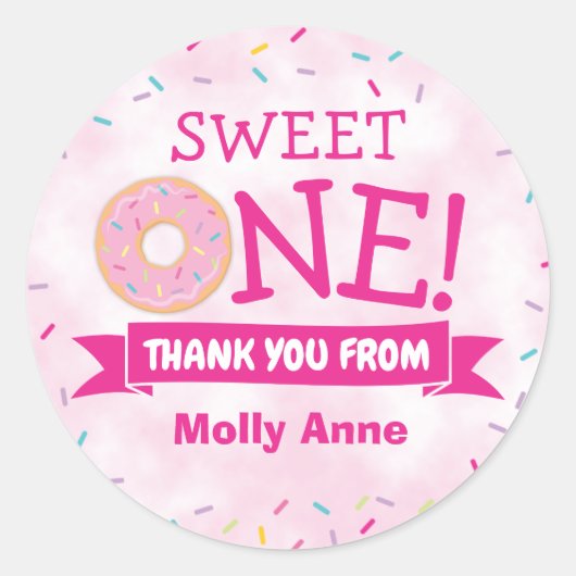 Sticker Rond Saupoudrer l'arc-en-ciel de Donut 1er anniversaire (Devant)