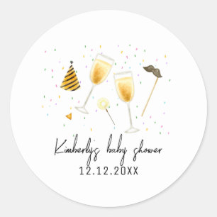 Sticker Rond Saupoudrer Sip et voir Baby shower de verre de Cha