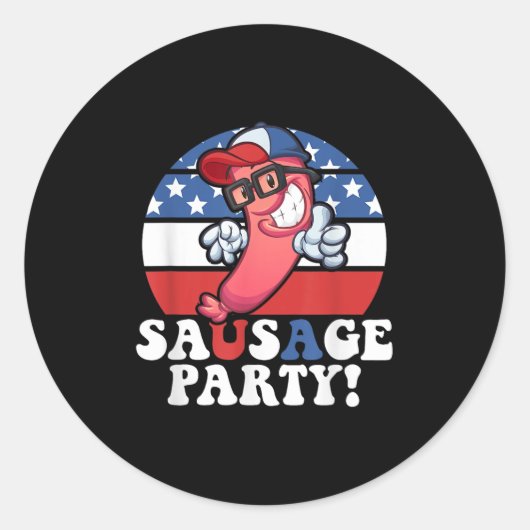 Sticker Rond Sausage Party American Flag Usa Bbq Funny 4th Of J (Devant)