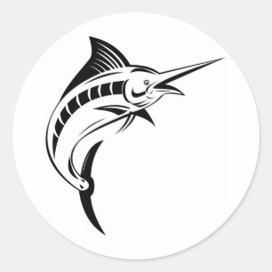 Sticker Rond Sauter de marlin bleu d'isolement sur le blanc