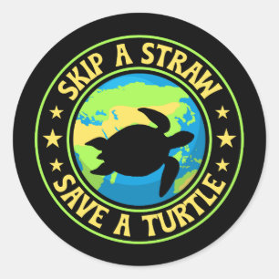 Sticker Rond Sauter une paille Sauver une Tortue - Éco Conscien