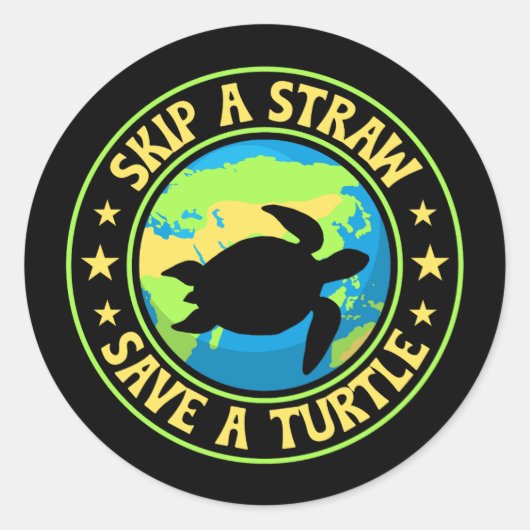 Sticker Rond Sauter une paille Sauver une Tortue - Éco Conscien (Devant)