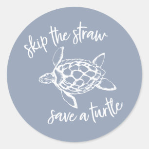 Sticker Rond Sautez la paille Sauvez une tortue bleue