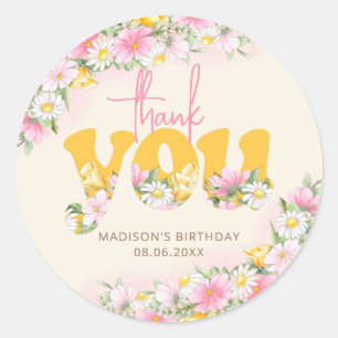 Sticker Rond Sauvage Moutarde et Fleur Sauvage Rose Merci