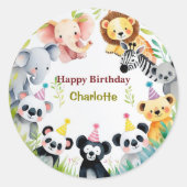 Sticker Rond Sauvage Tropical Une Jungle Safari Animaux Anniver (Devant)