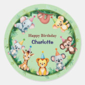 Sticker Rond Sauvage Tropical Une Jungle Safari Animaux Anniver (Devant)