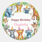 Sticker Rond Sauvage Tropical Une Jungle Safari Animaux Anniver (Devant)