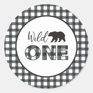 Sticker Rond Sauvage Un Ours Plaid Noir Buffalo Premier Anniver