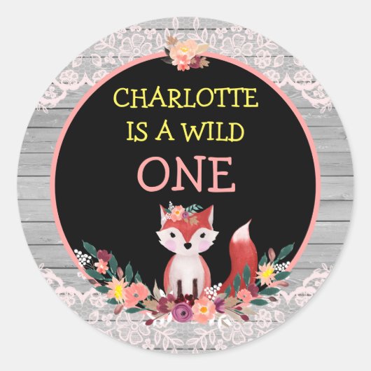 Sticker Rond Sauve 1er Renard d'anniversaire et fleurs (Devant)