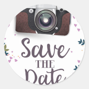 Sticker Rond Sauvegarder la Date Appareil Photo Vintage