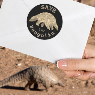 Sticker Rond Sauver le Pangolin Mignon Animal en Voie de Dispar