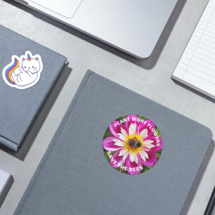 Sticker Rond Sauver les Abeilles Dahlia Rose Floral