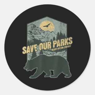 Sticker Rond Sauver nos parcs nationaux résister à l'ours anti-
