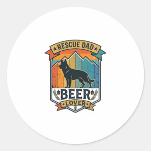 Sticker Rond Sauver Papa Amateur de Bière Chien Vintage Coucher